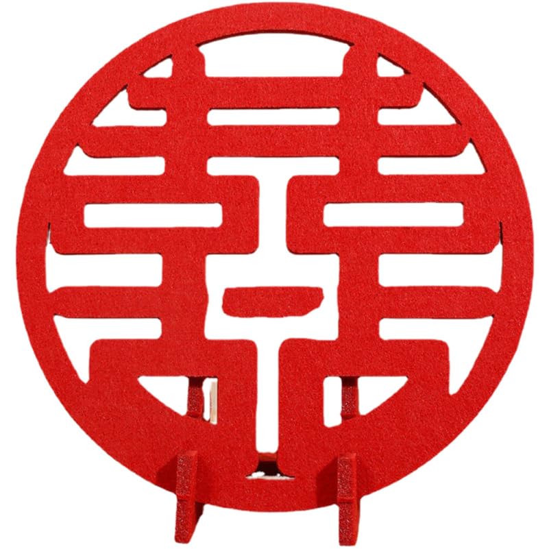 ORFOFE Chinese Wedding Decoration Double Happiness Sign 7.68X7.68X2.17In Romantic Tabletop Ornament for Wedding Party Home Decor with Traditional Double Xi Symbol