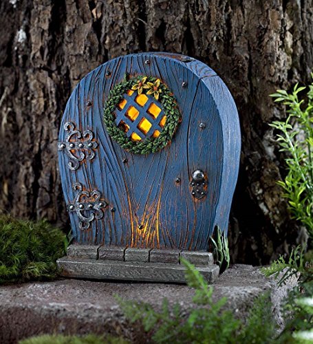 Plow & Hearth 57355 Miniature Fairy Garden Solar Door with Wreath