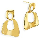 Frigotine Chunky Gold Door Knocker Dangle Earring for Woman,Statement Vintage Geometric Hammered Earing Wedding Prom Jewelry Gift