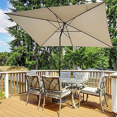 Amazon Com Abba Patio 6 5 X 10ft Rectangular Patio Umbrella Outdoor Market Table Umbrella With Push Button Tilt And Crank For Garden Lawn Deck Backyard Pool Beige Garden Outdoor