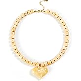 Hclian Brown Acrylic Puff Heart Pendant Necklace for Women Exaggerated Statement Chunky Resin Beaded Strand Necklace Fashion Jewelry Gift