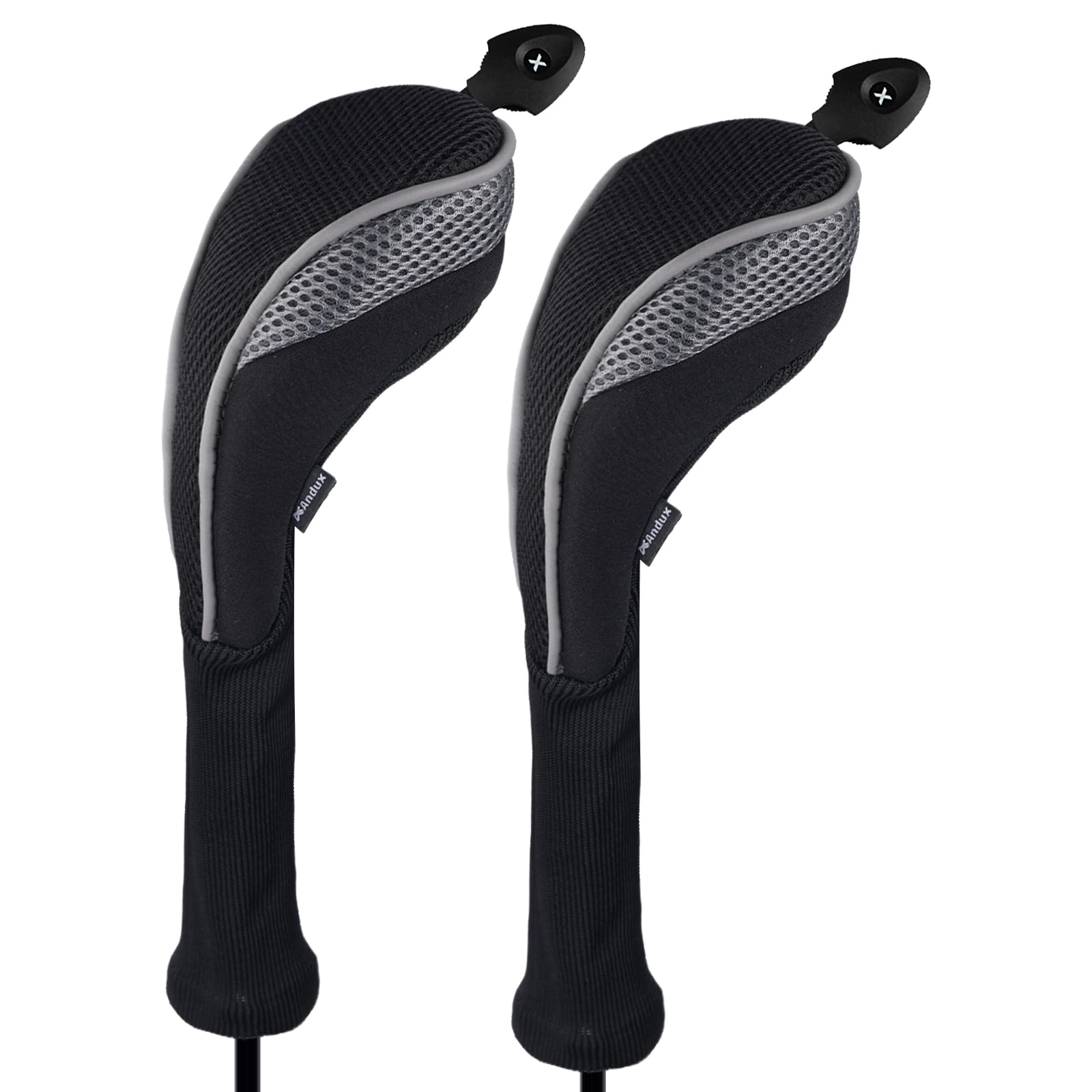 Andux Long Neck Golf Hybrid Club Head Covers with Dial No. Tag CTMT-01 (Black/Grey,2pcs)