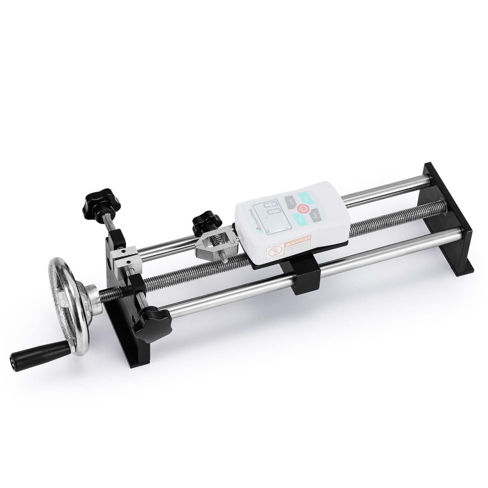 Photo 1 of Mxmoonfree Force Gauge Stand Manual Force Test Stand, Hand Wheel Operated, with 250mm/9.8’’ Stroke, 1 Pcs Testing Clamp and Fixed Clamp, Compression and Tension Testing (for ZMF Force Gauge)
