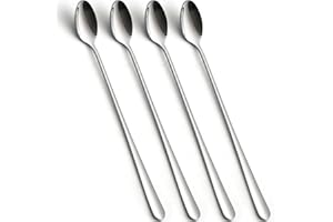 tiokin Long Handle Spoon, Bar Stir Stick, 4-Pack Iced Tea Spoons, 9-Inch Stainless Steel Cocktail Mixer, Long Teaspoons for A