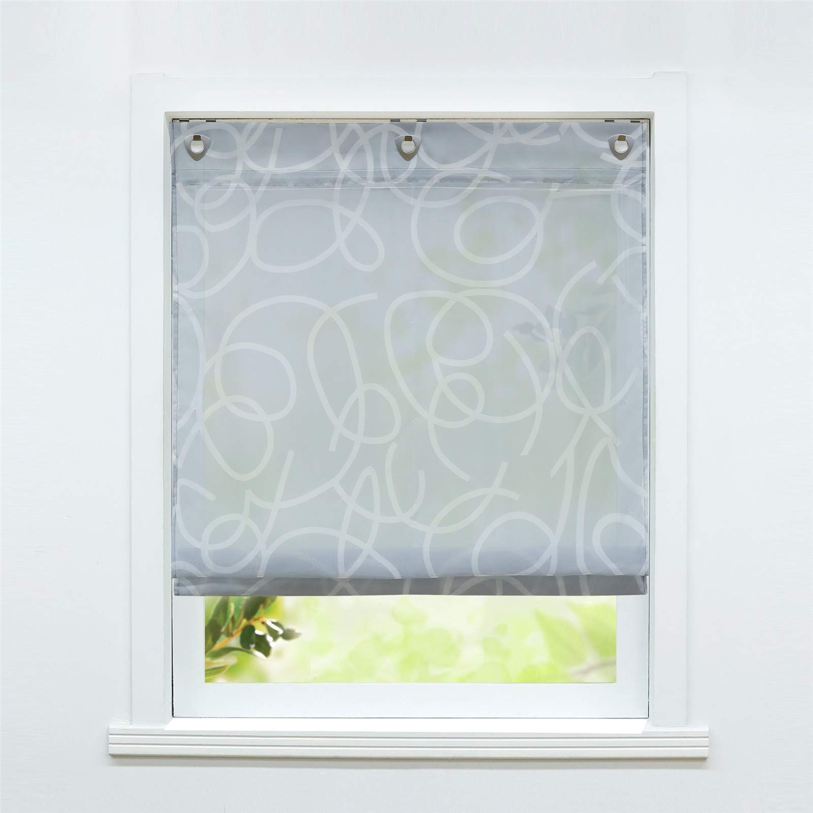 ESLIR Roman Blind with Eyelets No Drilling Transparent Curtains with U-Hooks, Modern Eyelet Blind, Pack of 1, 100% polyester, Grau, U-haken, BxH 80x140cm