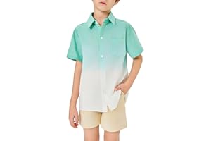 BEOTYSHOW Boys Button Down Shirts Gradient Linen Casual Short Sleeve Beach Summer Boy Shirt with Pocket 2-14 Years