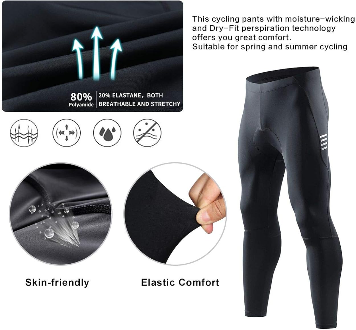 Santic Men's Cycling Bike Pants 4D Padded Compression Long Riding Bicycle Tights : Clothing