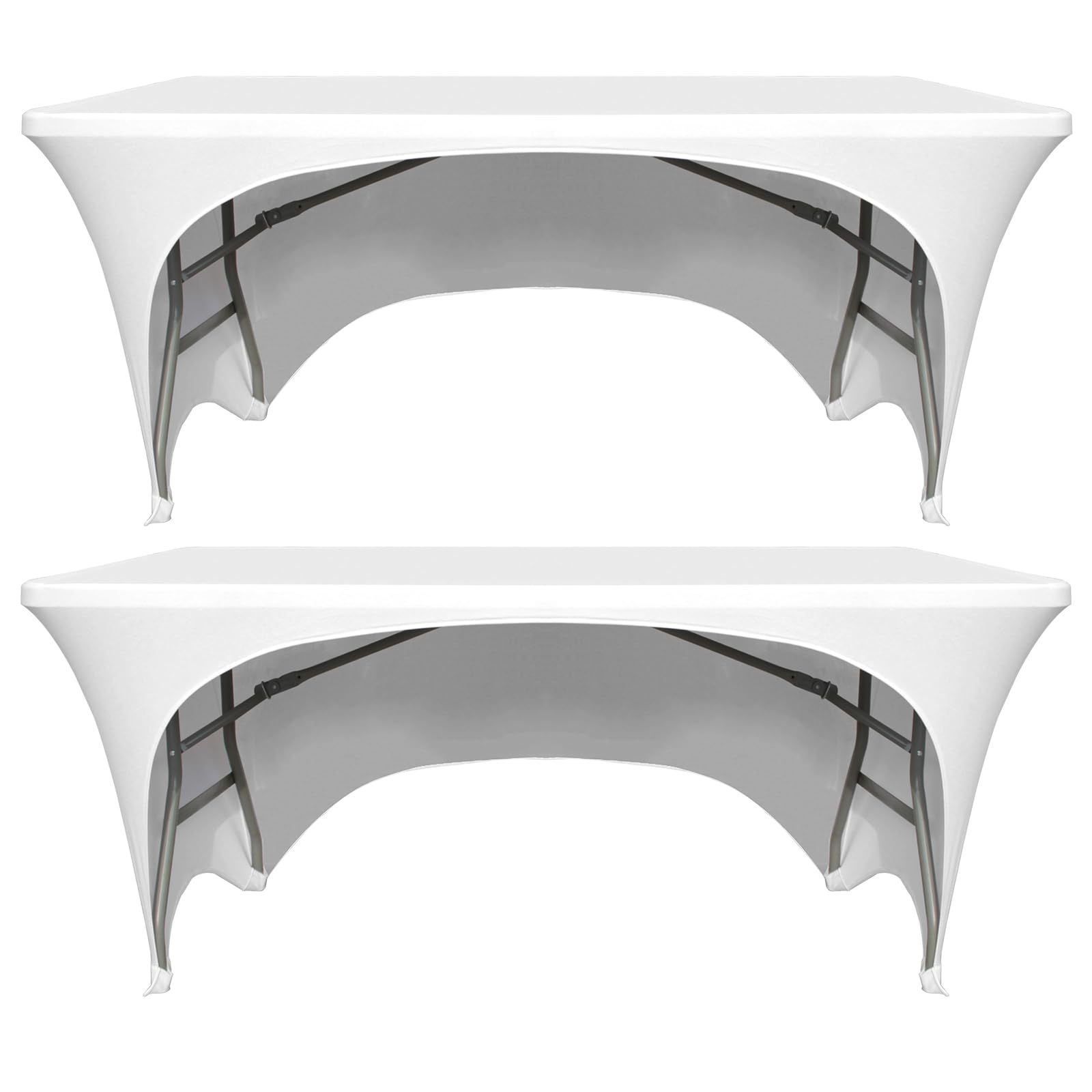 2 Packs 6FT Spandex Fitted Tablecover for Rectangle Tables with Open Back, Washable Rectangular Stretch Trestle Table Cloth for Banquet, Wedding Party Vendor Stand & Parties ,[183Lx76Wx76H] cm-White — image 1
