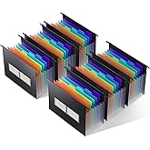 ThinkTex Plastic Expanding Hanging File Folders, 7 Innovative 1.2/'' Accordian Pockets, Large Capacity, Multi-Color Tabs, Letter Size for Filing Cabinet - Black-6 pack