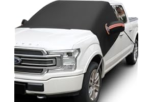 MARKSIGN Truck Windshield Cover for Ice and Snow, Large Frost Windshield Cover for Ice with Mirror Covers & Anti-Theft Tuck-in Flaps for SUVs, Pickup Trucks, Original Design Patent Pending, Black