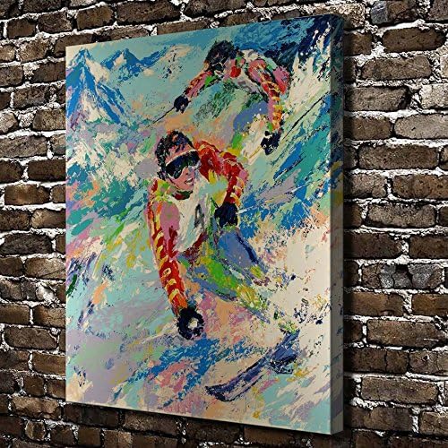 The Period A1856 LeRoy Neiman Colorful World Ski Athletes Figure ,(16x20Inch)Stretched and Framed Oil Painting Home decoration Living Room (Framed)