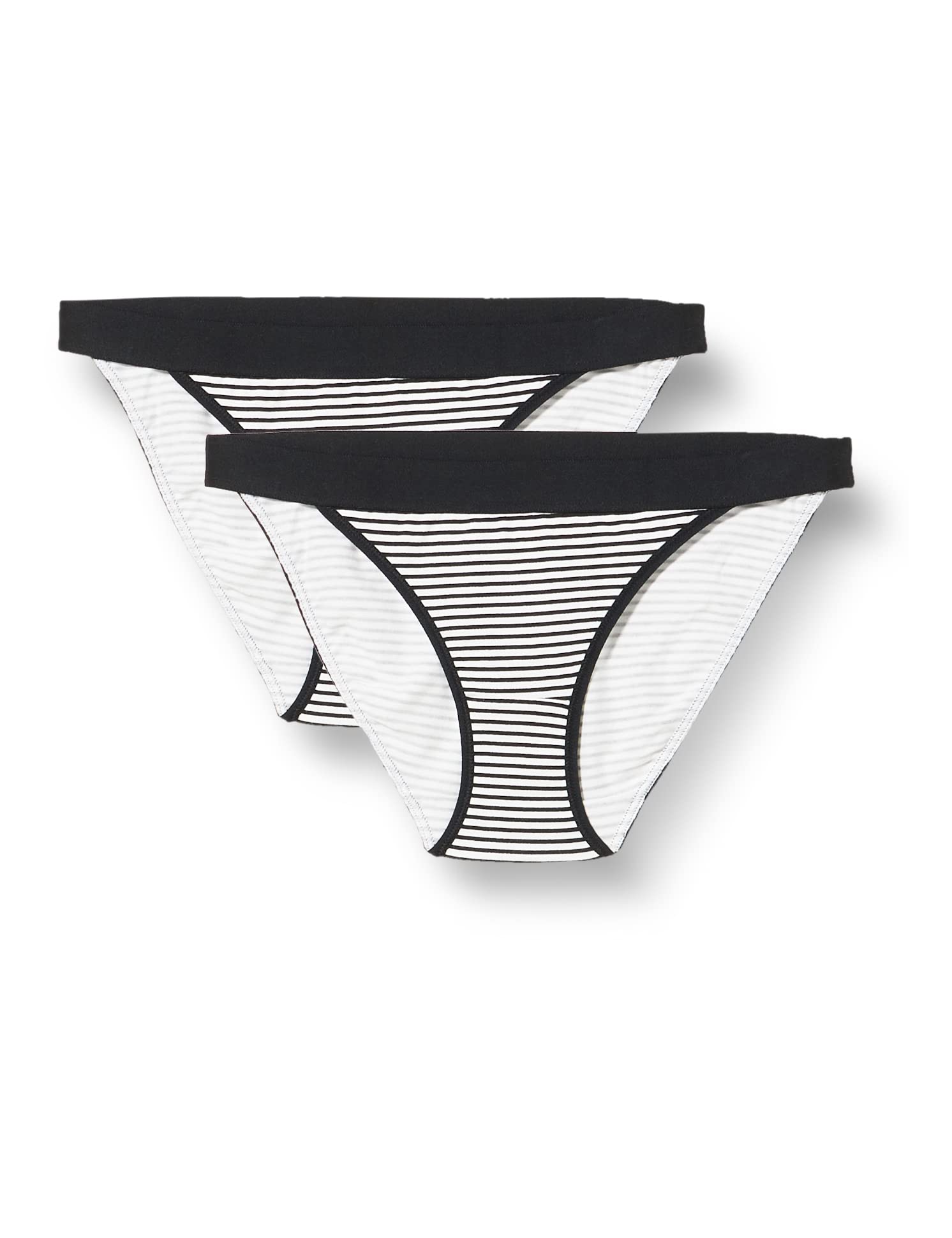 Iris & Lilly Women's Cotton Tanga Knickers, Pack of 2, Black White Stripes, 16