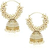 Crunchy Fashion Bollywood Stylish Traditional Indian Jewelry Meenakari Jhumka Earrings for Women, Large, Metal, cultured pearls