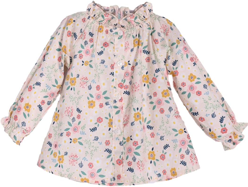 Colorful Childhood Vintage Baby Girls Floral Blouse for Spring Autumn Casual Ruffles Collar Flower Long Sleeve Shirt Tops: Clothing