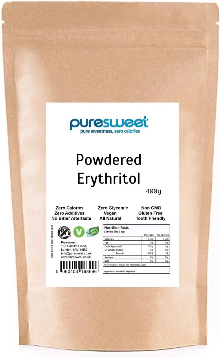 Puresweet Premium Powdered Erythritol 400g Icing Sugar Alternative, Zero Calories, Diabetic Friendly, No Bitter Aftertaste
