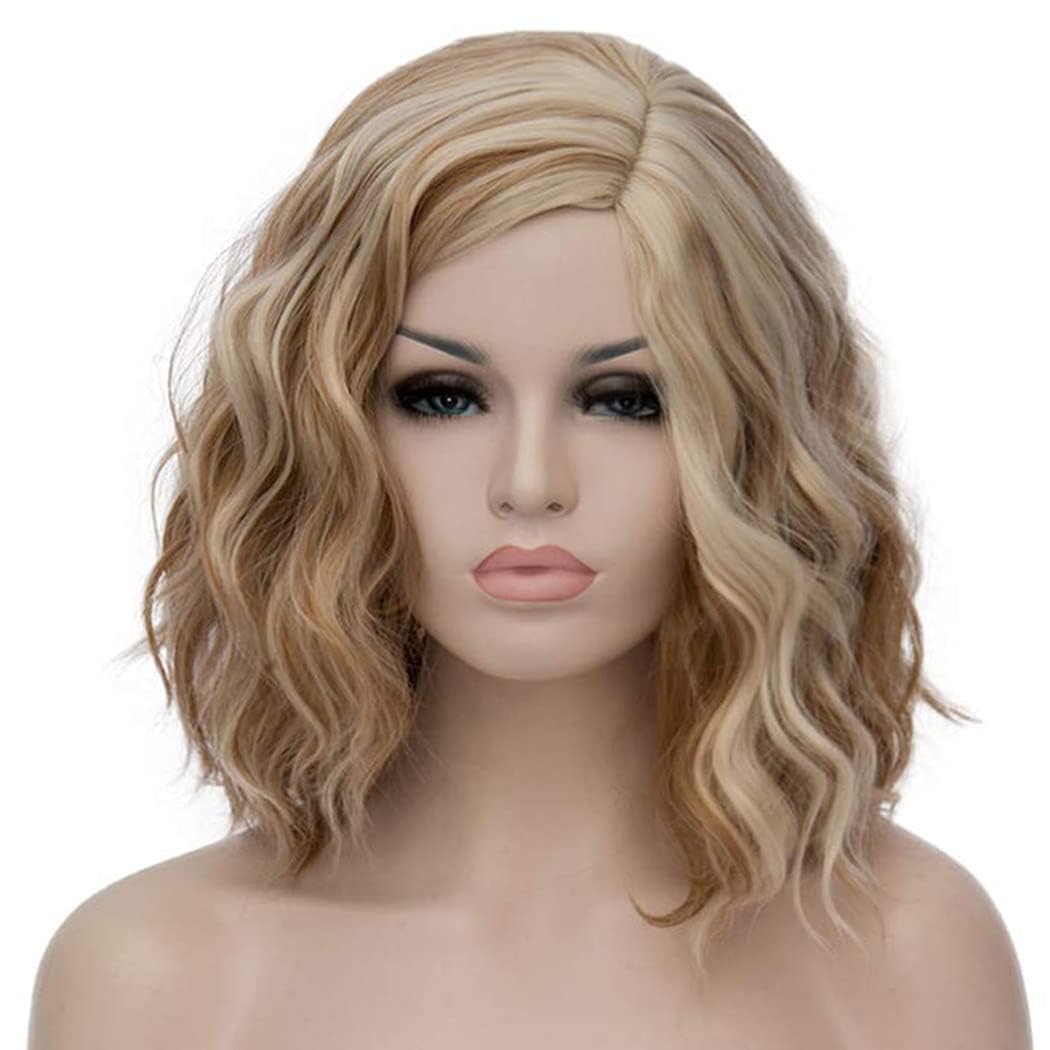 PORSMEER Natural Looking Wavy Curly Bob Hair Wigs for Women Shoulder Length Blonde mixed brown Highlights Full Wigs with Middle Part for Daily Use or Cosplay Party โ image 1