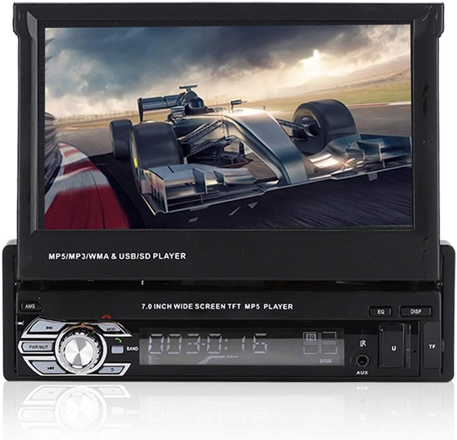 Goshyda 7Inch Car Stereo-Single Din, Bluetooth Telescopic MP4 MP5 Multimedia Radio Player with Retractable Touch Screen