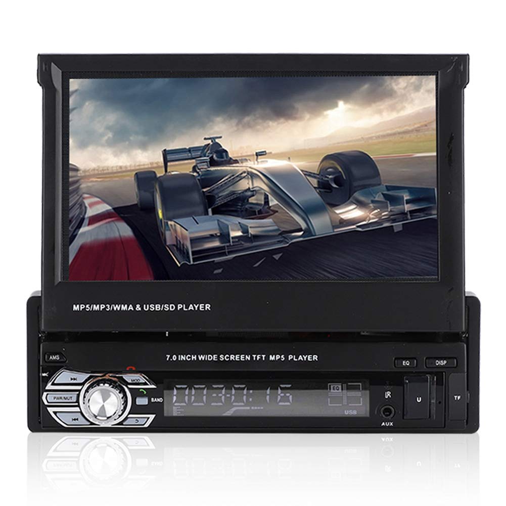 Goshyda 7Inch Car Stereo-Single Din, Bluetooth Telescopic MP4 MP5 Multimedia Radio Player with Retractable Touch Screen, Support U Disk, Mobile Hard Disk, etc