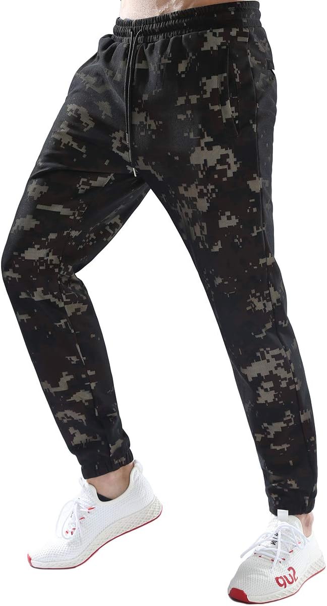 KaiDi Men's Drawstring Classic Camo Joggers Pants Zipper Pockets Sport Sweat Pants