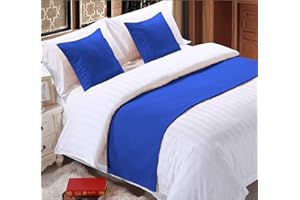DPS COTTON KING 100% Egyptian Cotton Bed Runner Royal Blue Solid King Size (102x20) 3 Piece Decorative Bed Scarf for Bedroom Hotel Wedding Room with 2 Pillow Shame