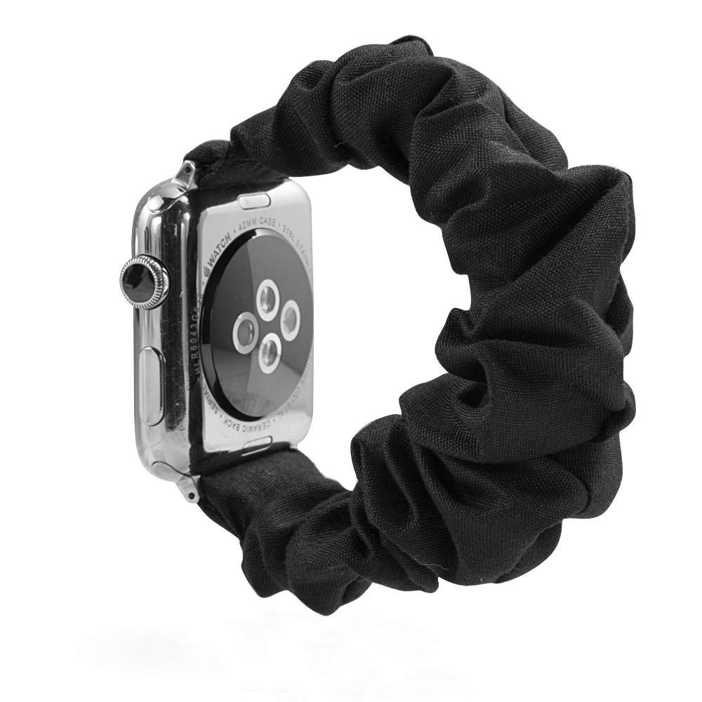 BSEKT Scrunchie Watch Band, Compatible with Apple Watch Series 1 2 3 4 5, Size 38mm 40mm 42mm 44mm, Elastics Wristbands for Smart Watch, Comfortable Sport Band for Women Men (42mm/44mm, black)