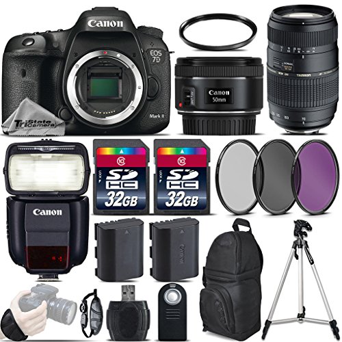 Canon EOS 7D Mark II DSLR Camera + 50mm 1.8 STM Lens + 70-300 Di LD Macro Lens + Canon Speedlite 430EX III RT + 64GB Storage + Backup Battery + UV-CPL-FLD Filters + UV - International Version Canon EOS 7D Mark II DSLR Camera + 50mm 1.8 STM Lens + 70-300 Di LD Macro Lens + Canon Speedlite 430EX III RT + 64GB Storage + Backup Battery + UV-CPL-FLD Filters + UV - International Ver   sion