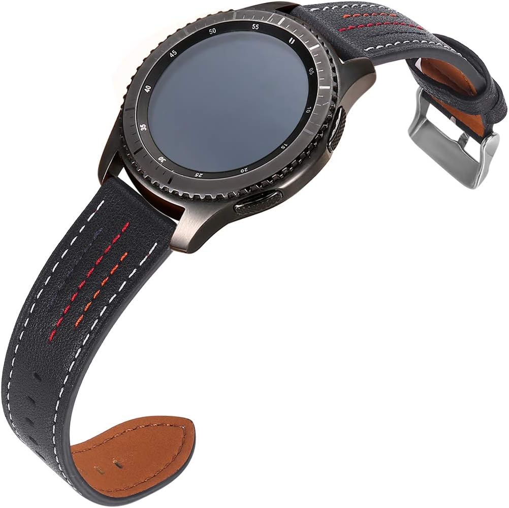 SEMILU Compatible with Samsung Galaxy Watch 3 45mm Bands Galaxy Watch(46mm) Bands,22mm Genuine Leather Strap for Gear S3-Black