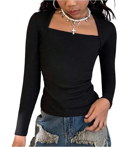 Amazon.com: SOLY HUX Girl's Long Sleeve T Shirt Square Neck Slim