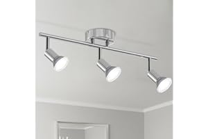 LVWIT LED Ceiling Track Lighting Fixtures, 3-Light Chrome Modern Ceiling Spot Lights, Adjustable Track Head (GU10 Socket, Bul