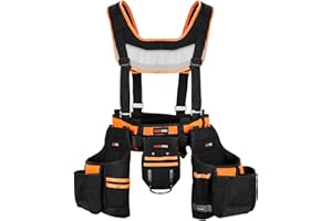 WISEPRO Tool Belt with Suspenders, Tool Bag Supenders with Hammer Holder, Work Belts Suspenders for Carpenters, Electrician, 