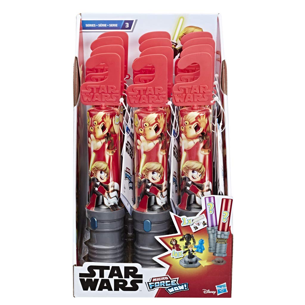 Star Wars Micro Force WOW! Set of 4 Mini Collectible Figures for Kids with 2 Character Stickers in Lightsaber Packaging
