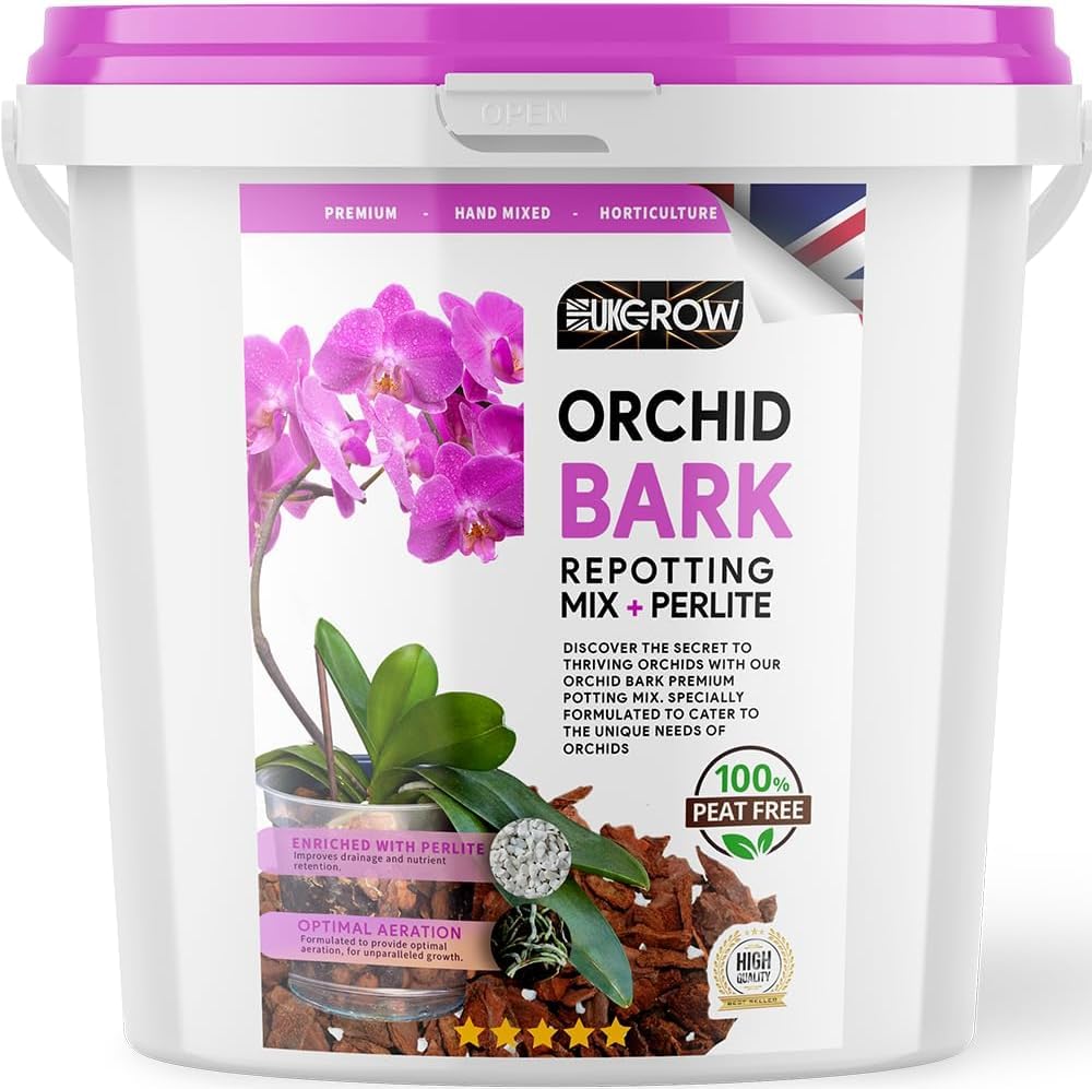 UK GROW Premium 2L Bucket of Orchid Focus Care Repotting Bark Soil tub Compost Perlite Mix 1l 2l 3l 4l 5l 10l 20l 30l (2 litre)