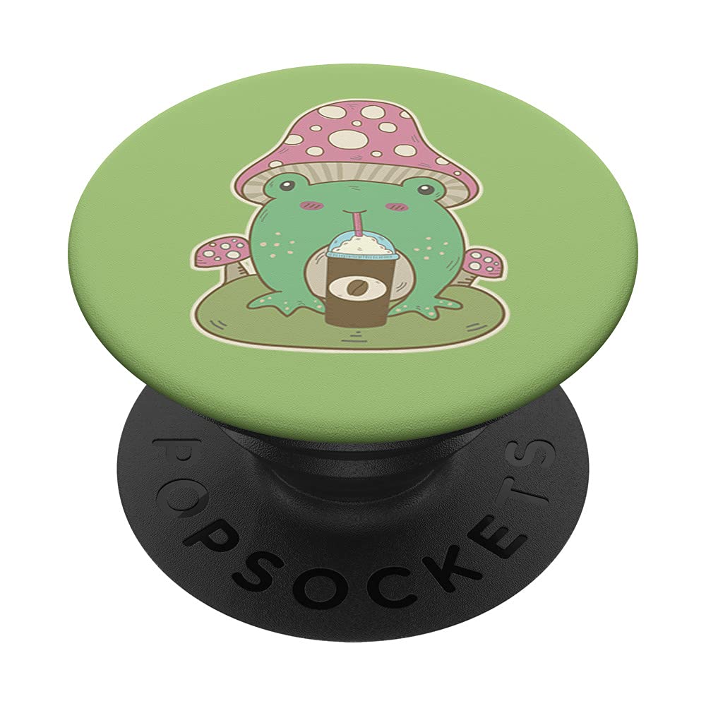 Cottagecore Frog Mushroom Hat & Latte for Coffee Lovers PopSockets Swappable PopGrip
