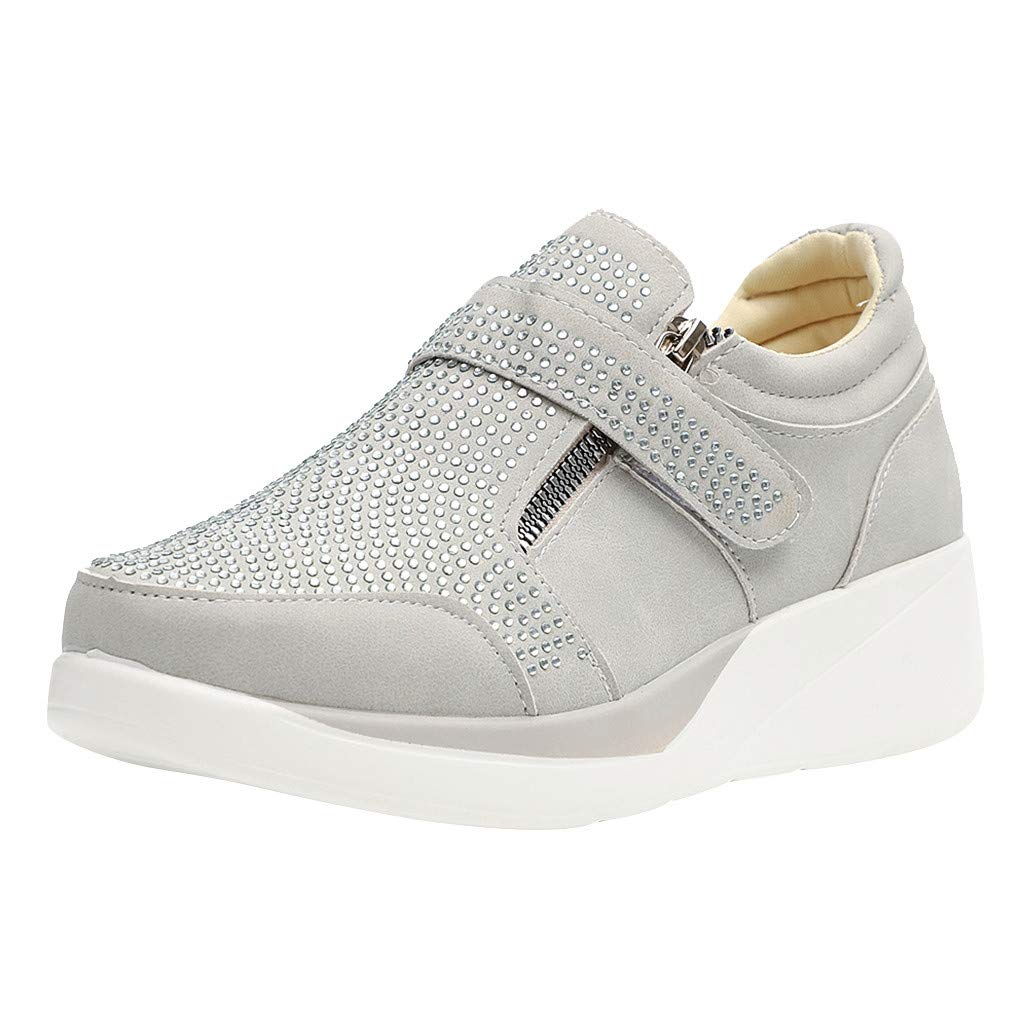 Wedges Zipper Sneakers Fashion Crystal Casual Flat Walking