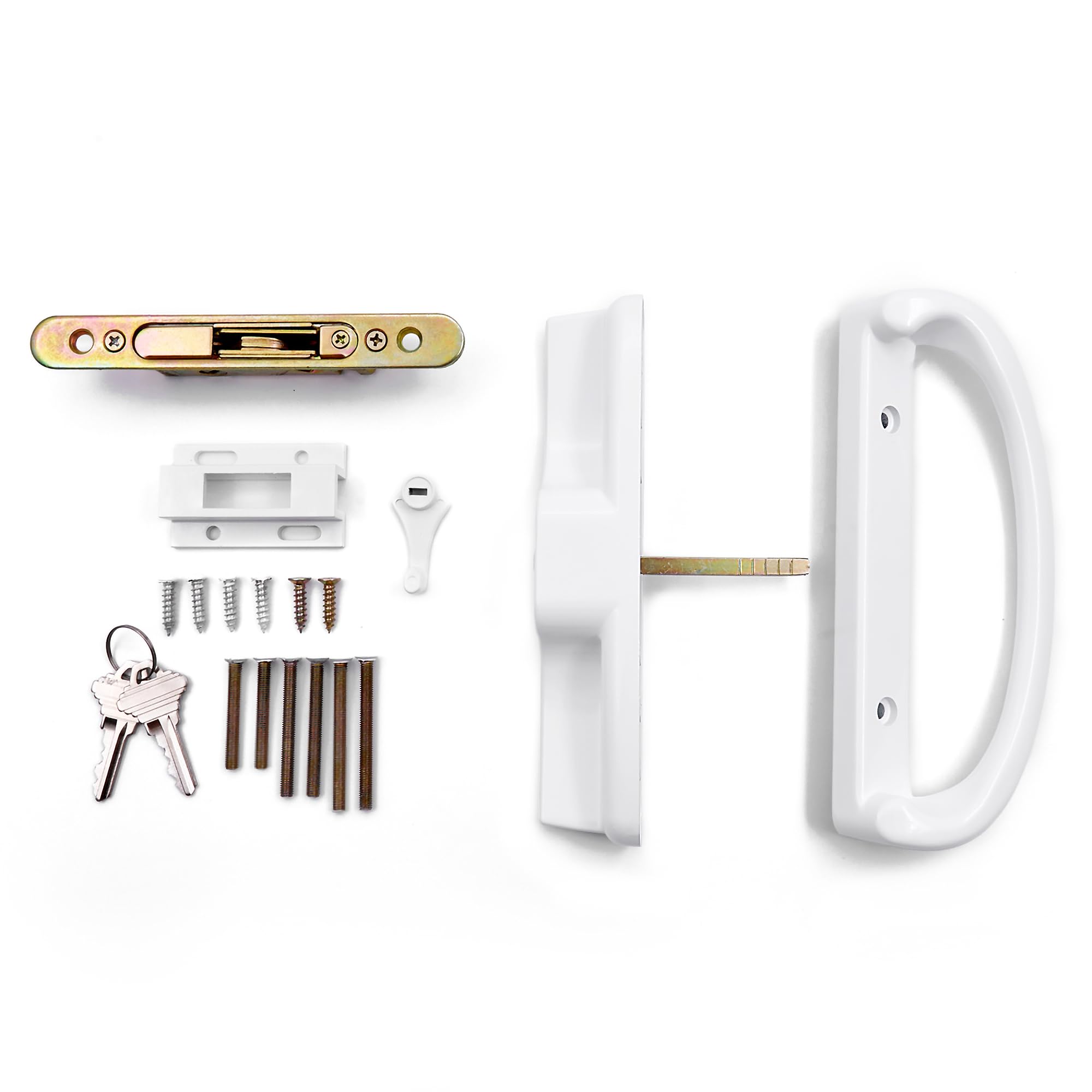 Photo 1 of * not sure if it has all the parts*Sliding Patio Door Handle Set with Mortise Lock and Key Cylinder Face Plate and Keeper, Replacement Handle Lock Set Fits Patio Thickness from 1-1/2" to 1-3/4", 3-15/16" Screw Hole Spacing (with Key)