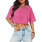 Lancifolium Women's Vintage Washed Cropped T-Shirt - Oversized Short Sleeve Casual Crewneck Crop Tops