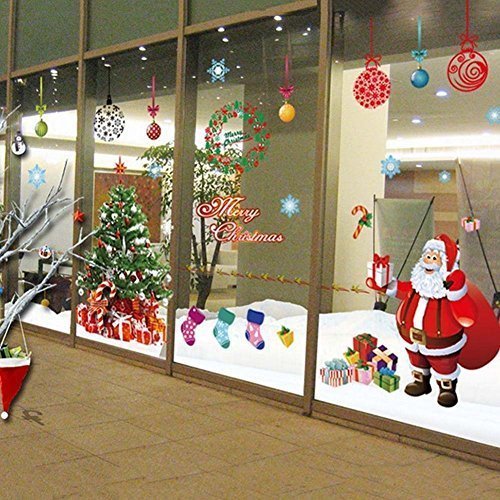 LAPOND Christmas Wall Decals Window Stickers Santa Claus Removable Christmas Tree DIY Wall Window Door Mural Shop Decal Sticker for Holiday and Party(2 PCS) - Thumbnail 6