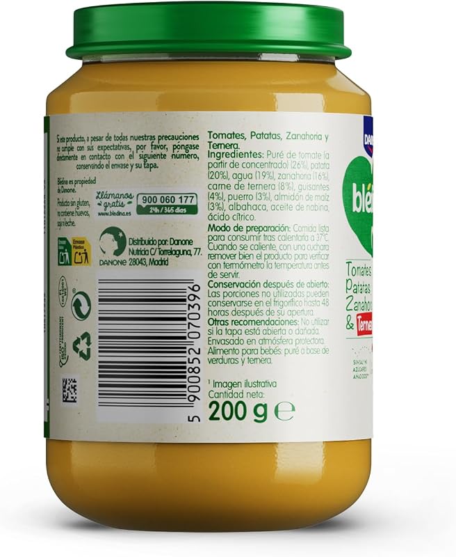 Frascos de tomates, batatas, cenouras e carne de vaca para bebés. Frascos Blédina sem sal ou açúcares adicionados e sem glúten. A partir dos 6 meses, embalar 6x200g — foto 4 de 8