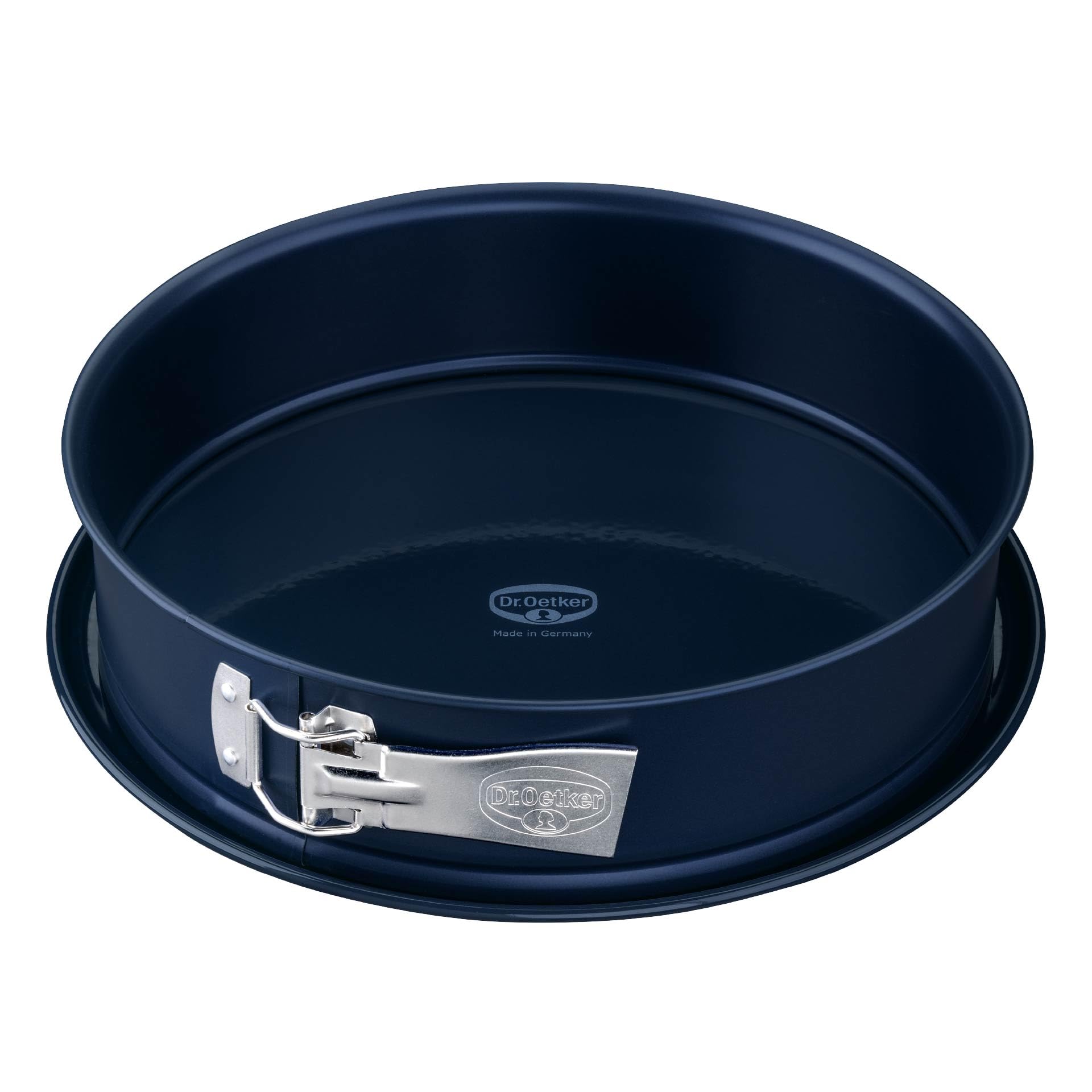 Dr. Oetker Springform Cake Tin 28cm Diameter, Round Cake Mold, Baking Pan, Cut & Scratch Resistant Flat Removable Base, Non-Stick Enamel Coating, Colour: Blue