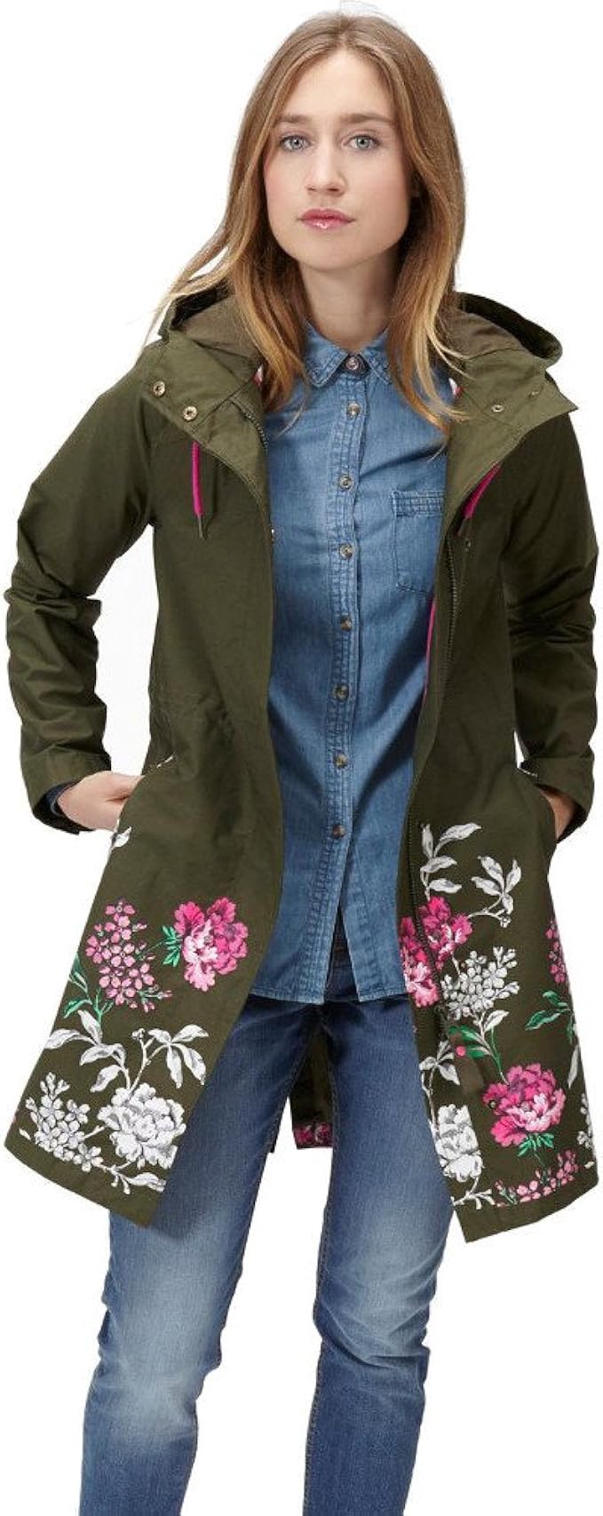 Joules Women's Raina Raincoat, Green (Grape Leaf Floral), Size 20