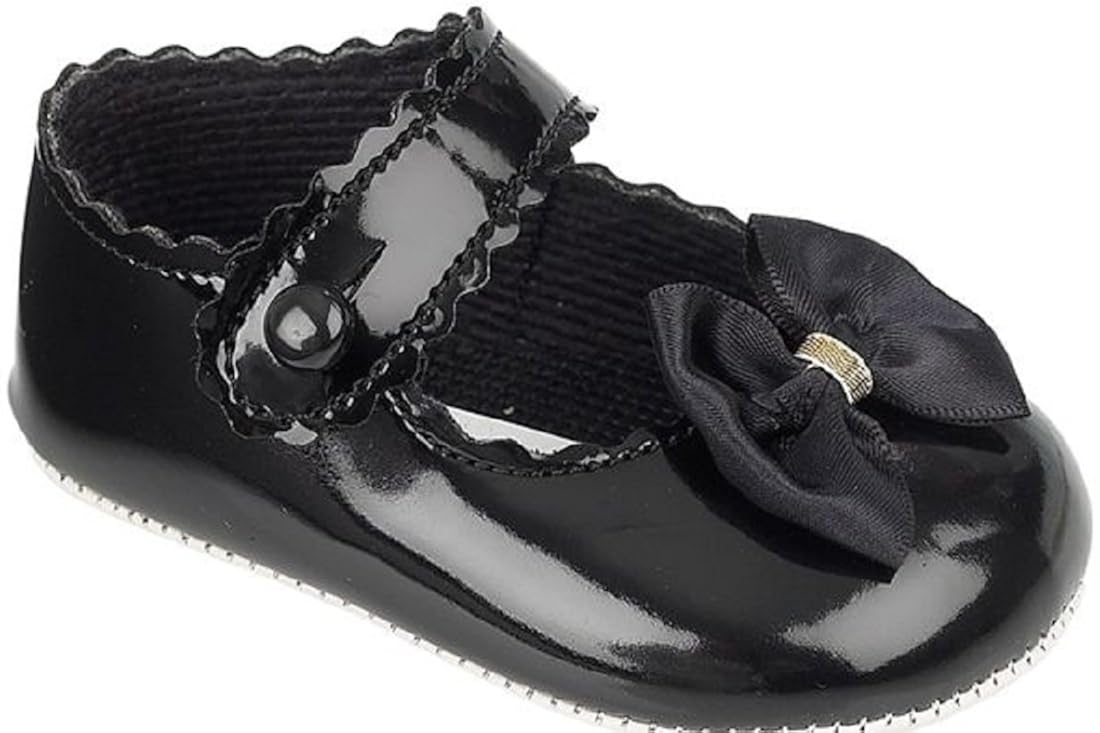 Baby Girl Patent Dress Shoes with Satin Bow Black 2 M