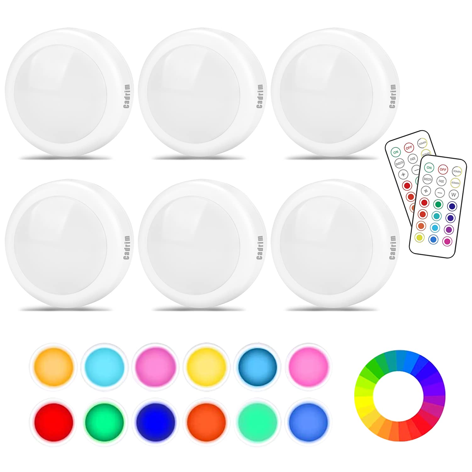 Buy Cadrim Puck Lights Led Color Changing Puck Lightings And Dimmable Under Cabi Lights Battery Powered Under Counter Lights With 2 Wireless Remote Controls For Kitchen 6 Pack Online At Low Prices In