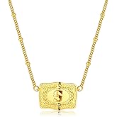 Kwkppz Mini Belt Buckle Initial Necklace for Women, 18K Gold/Silver Plated Initial Letter Pendant, Belt Buckle Necklace with Initial, Unique Western Jewelry Gifts for Women