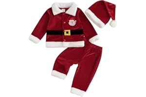 ZAXARRA Baby Christmas Clothes Boys Girls Santa Jacket Velvet Outwear Coat Long Pants with Hat Baby Santa Costume