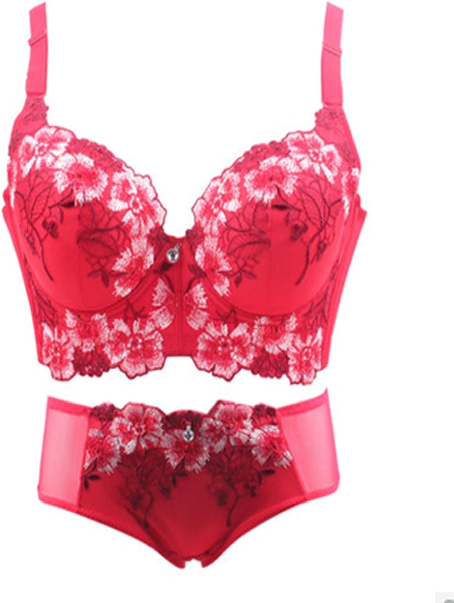 Elegant and Retro Sexy Ladies Exquisite Embroidery Bra Set Red at