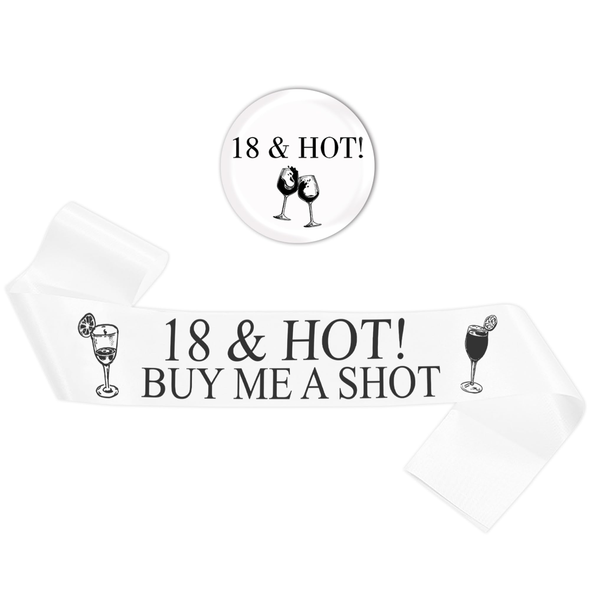 18th Birthday Decorations Sash for Girls - Black and White 18th Hot Sash with Button Badge, Happy 18 Years Old Birthday Party Decoration for 18th Fabulous Gilrs