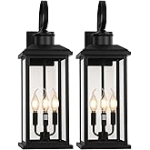 SIAFAVOI 24" Extra Large Outdoor Wall Light Fixture 2-Pack, Black 3-Light Modern Porch Lantern, Waterproof Exterior Lighting 