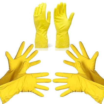 DeoDap Rubber Hand Gloves Reusable Washing Cleaning Kitchen Garden (3 Pairs_Large) (Color May Vary)