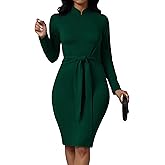 MsavigVice Church Dresses for Women Sexy Pencil Business Work Midi Dress Slim Fit Bodycon Dresses with Belt