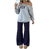 RoseSeek Girl's 2 Piece Outfits Off The Shoulder Sweatshirts and Bell Bottoms Sets